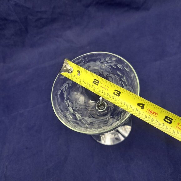Vintage Etched Glass Sherbet Champagne Coupe Goblet With Floral Vine Design - Picture 3 of 11